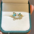 Vintage Blue Crystal Bow Knot Rings Women Gold Plated Open Adjustable Ring Sweet Heart Zircon Pearl Finger Ring Fashion Jewelry