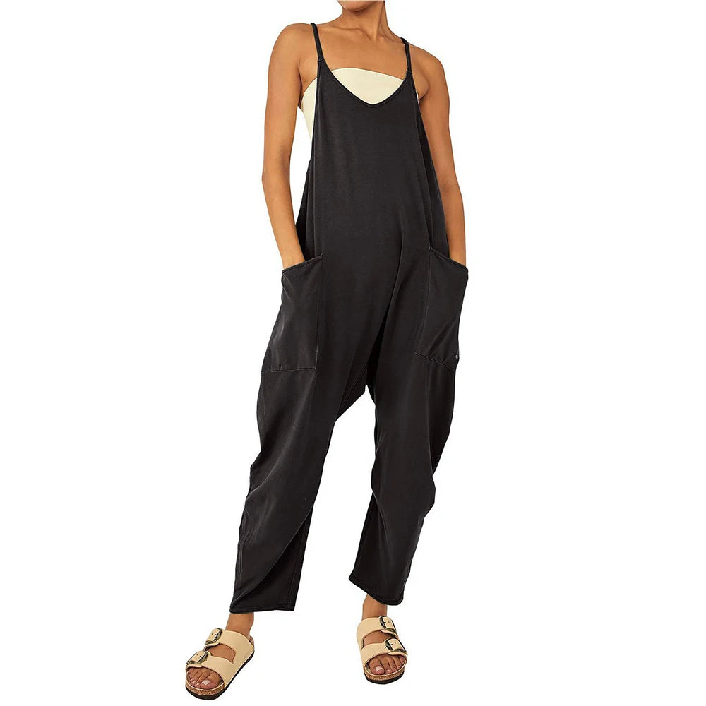 Women Casual Spaghetti Strap Sleeveless Jumpsuit Vintage Harajuku Wide Leg Loose Pants Summer Solid Oversize Overalls Rompers