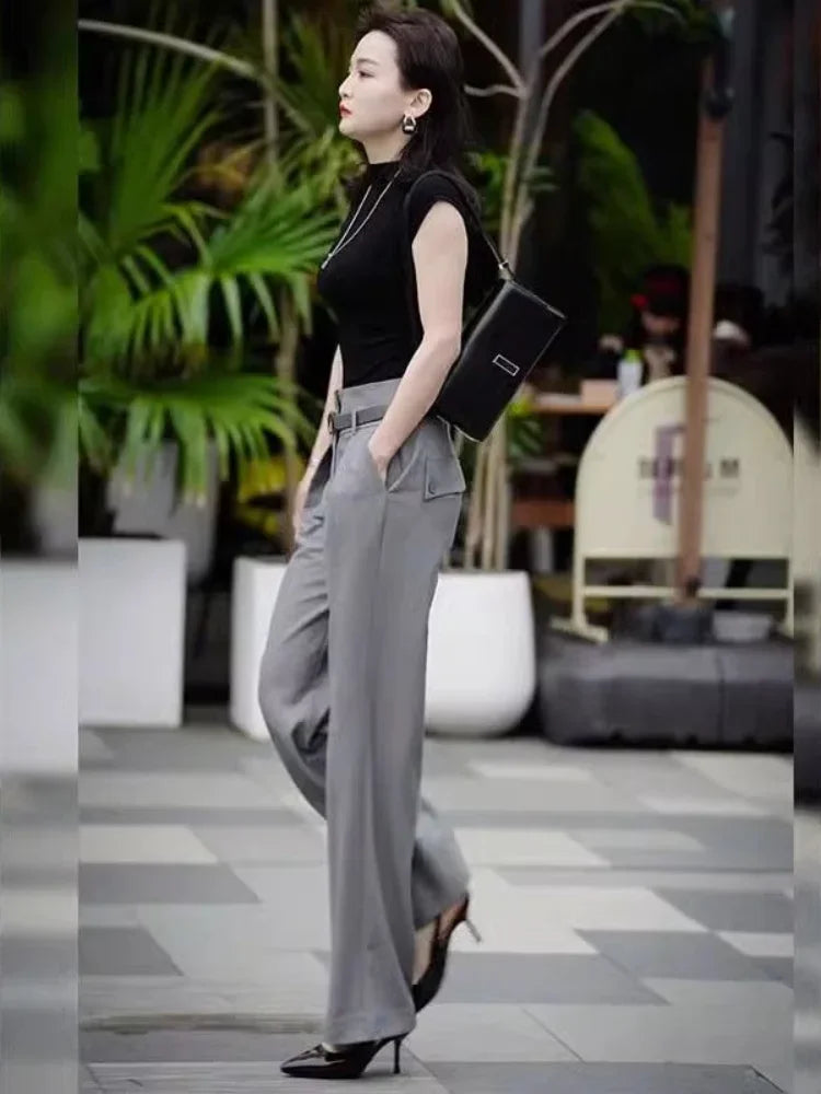 Women's Top and Pants Two Piece Set Formal Summer 2025 Business Ladies Trouser Wide Leg Clothes Clothing Trend Fashion Tailor D