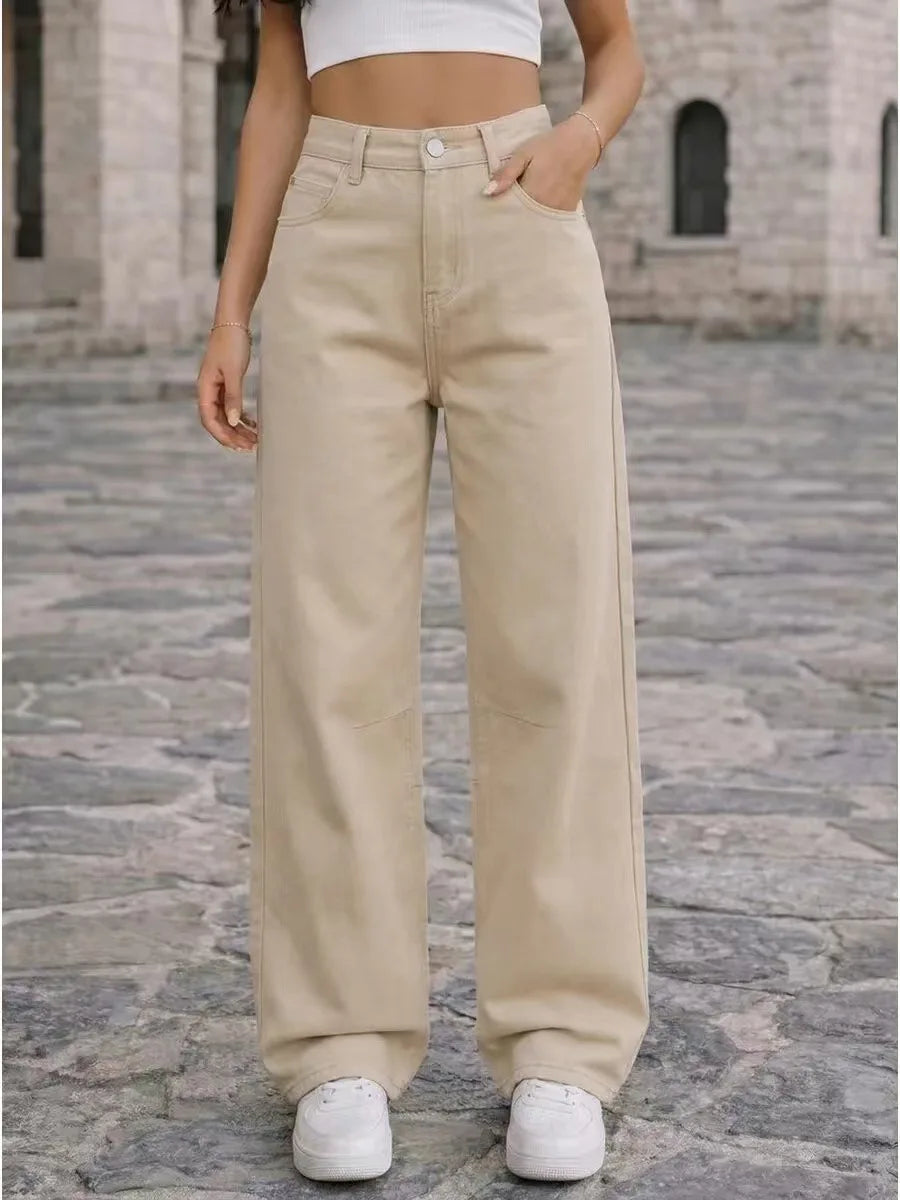 2026 New American Fashion Women's Loose Casual Wide Leg Straight Denim Jeans Baggy Streetwear Pants All Season Trousers