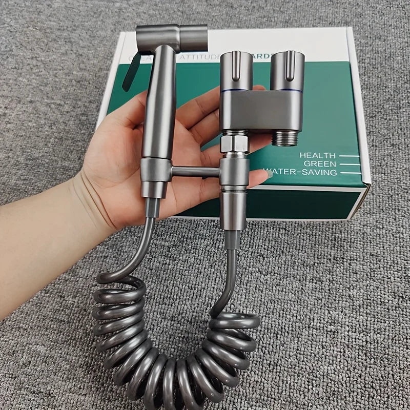 Stainless Steel Nozzle Bidet Handheld Toilet Companion Set Wall Mounted One in Two Out Angle Valve Kit Bathroom Accessories