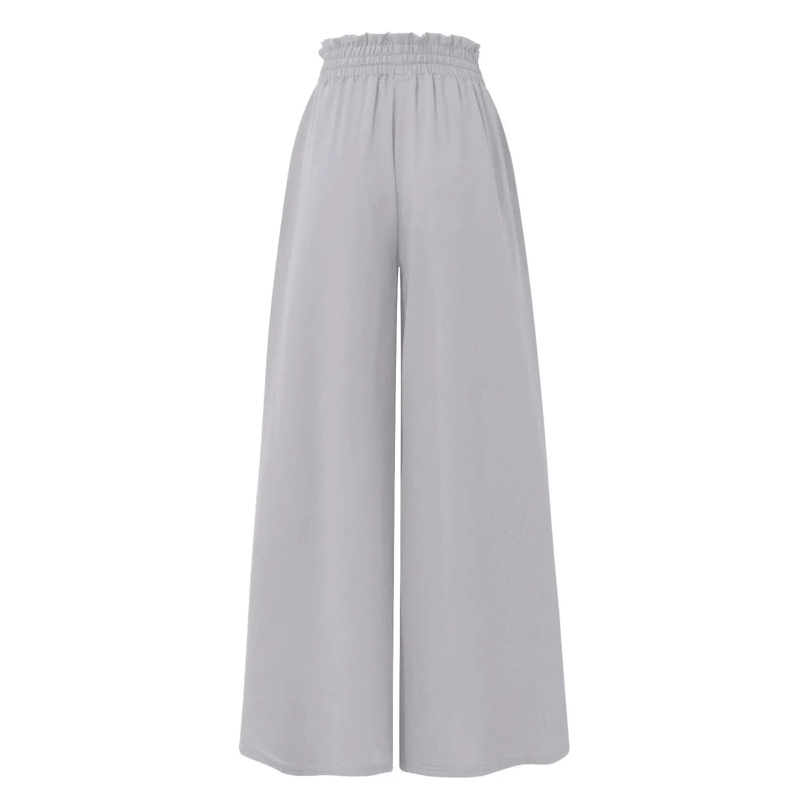 Summer Women Elastic High Waist Drawstring Solid Wide Leg Pants Loose Casual Flowy Pocket Trousers Female Daily Beach Long Pants