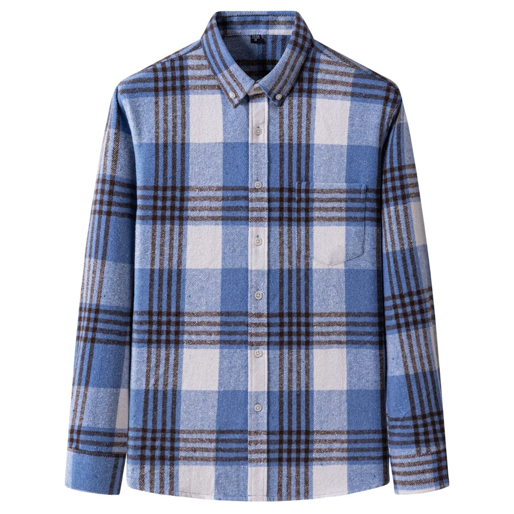 Men's Long Sleeve Flannel Plaid Shirt - Soft Pure Cotton, Button Down Shirts Thick Autumn Winter - Weekend Casual, Going Out