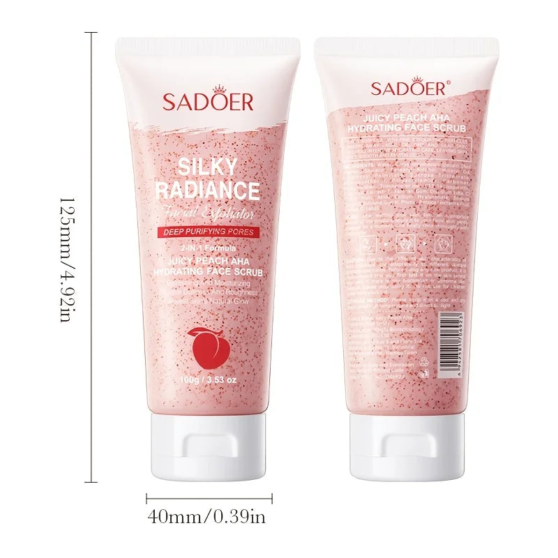 100g Peach Aha Facial Scrub Deep Cleansing Hydrating Physical Exfoliator Brightening Skin with Granules for Radiance
