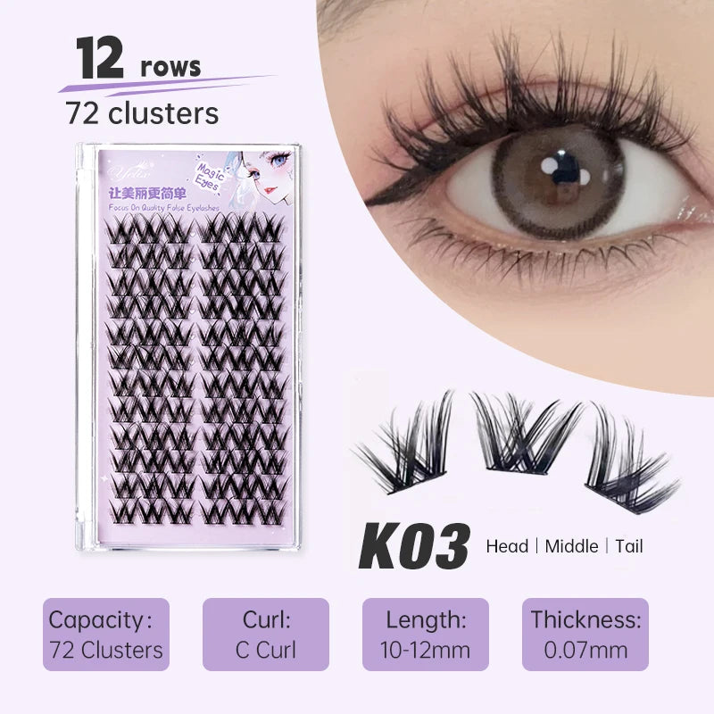 Yelix DIY Cluster Lashes Natural Eyelash Extension Volume Individual Lashes Mixed Tray Lashes Cluster Natural Eyelashes Makeup