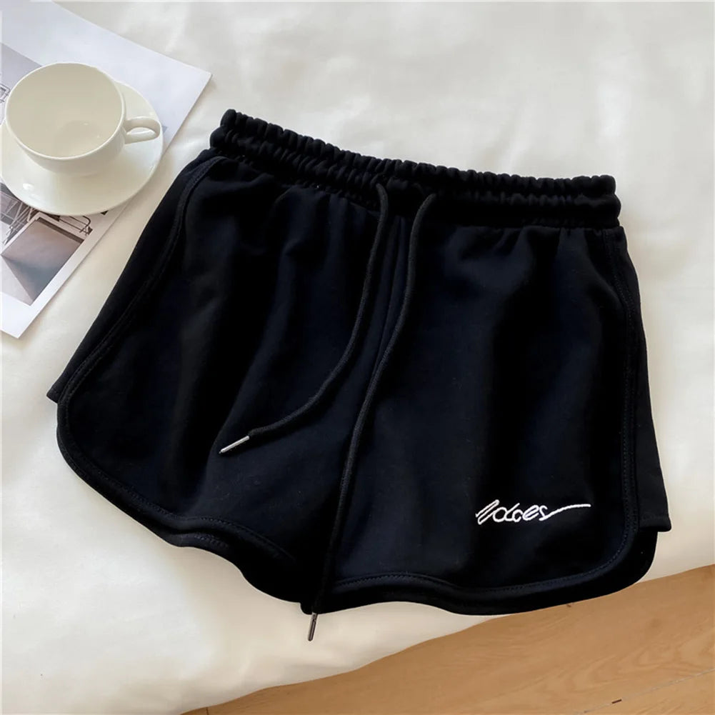 High-Waisted Elastic Women Sports Shorts for Running Fitness Casual Home Use Loose Fit Polyester Spandex Shorts