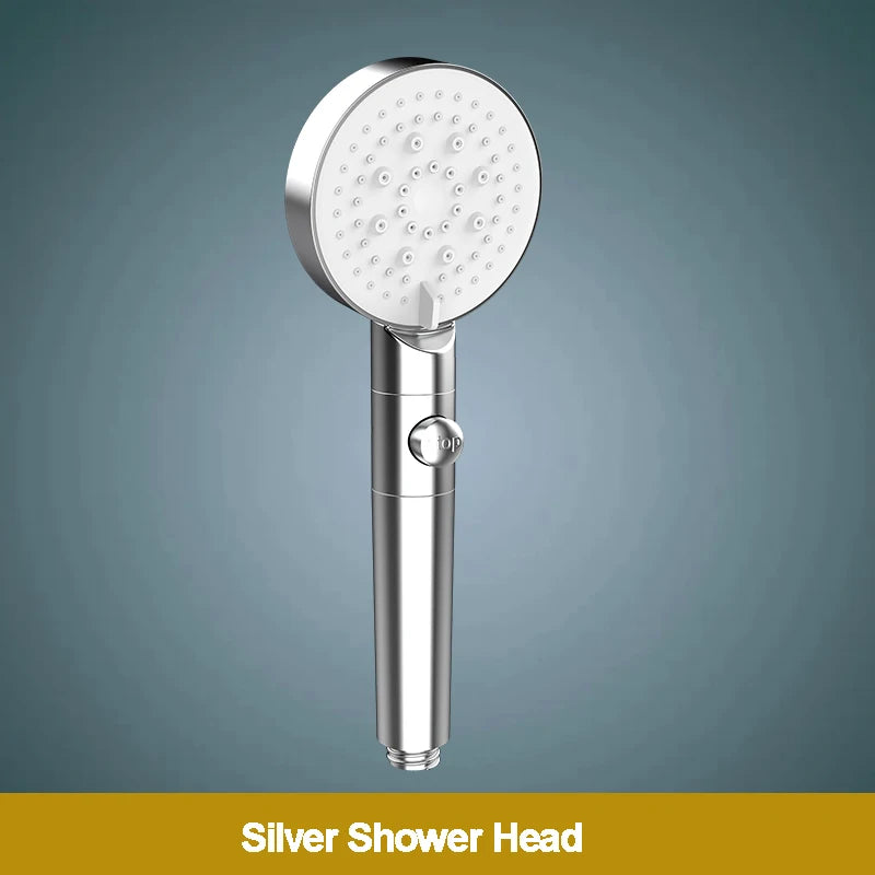 ZhangJi 2025 New 5-Function Shower head with Stop button 10cm Big Panel Silicone gel Hole Easy Cleaning Bathroom Nozzle Sprayer