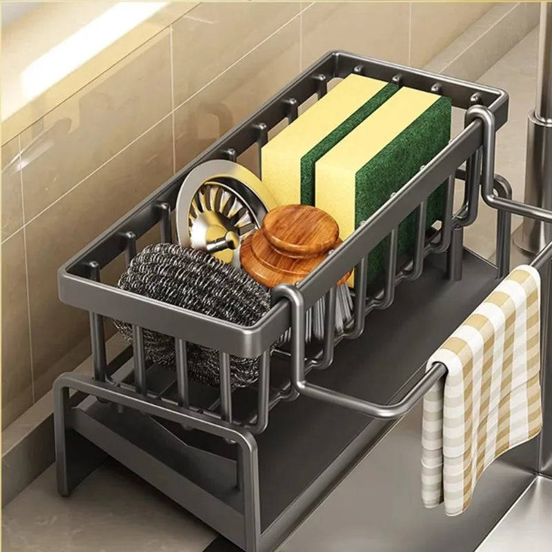 Kitchen Sink Drainage Rack Space-Saving Double-Layer Utensils Spice Storage Organizer with Tap Mounted Drip Tray