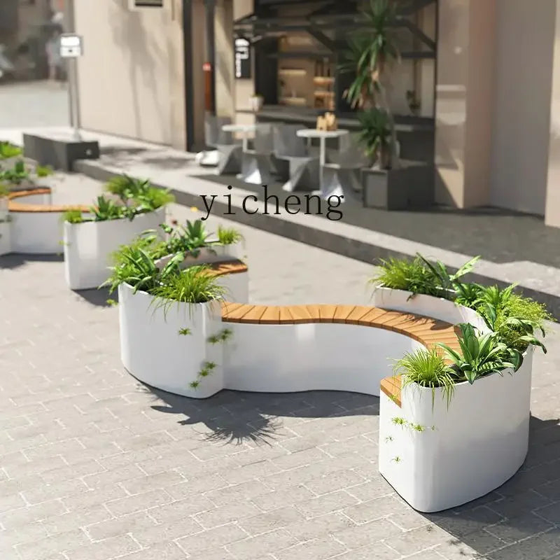 outdoor flower box card seat combination special-shaped stainless steel planting box fence partition restaurant milk
