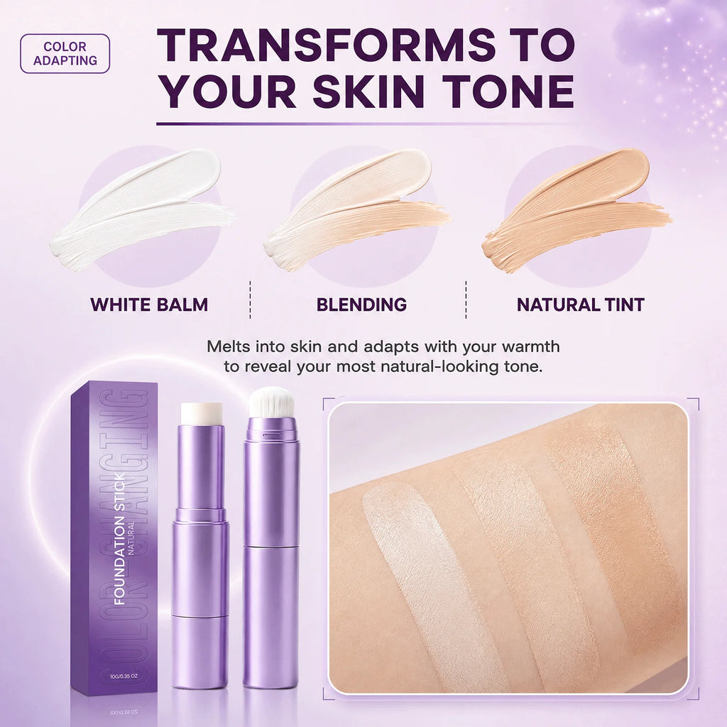 2-in-1 Color Changing Foundation Stick Natural Flawless Finish Lightweight Smooth Face Makeup Buildable Coverage for All Skin