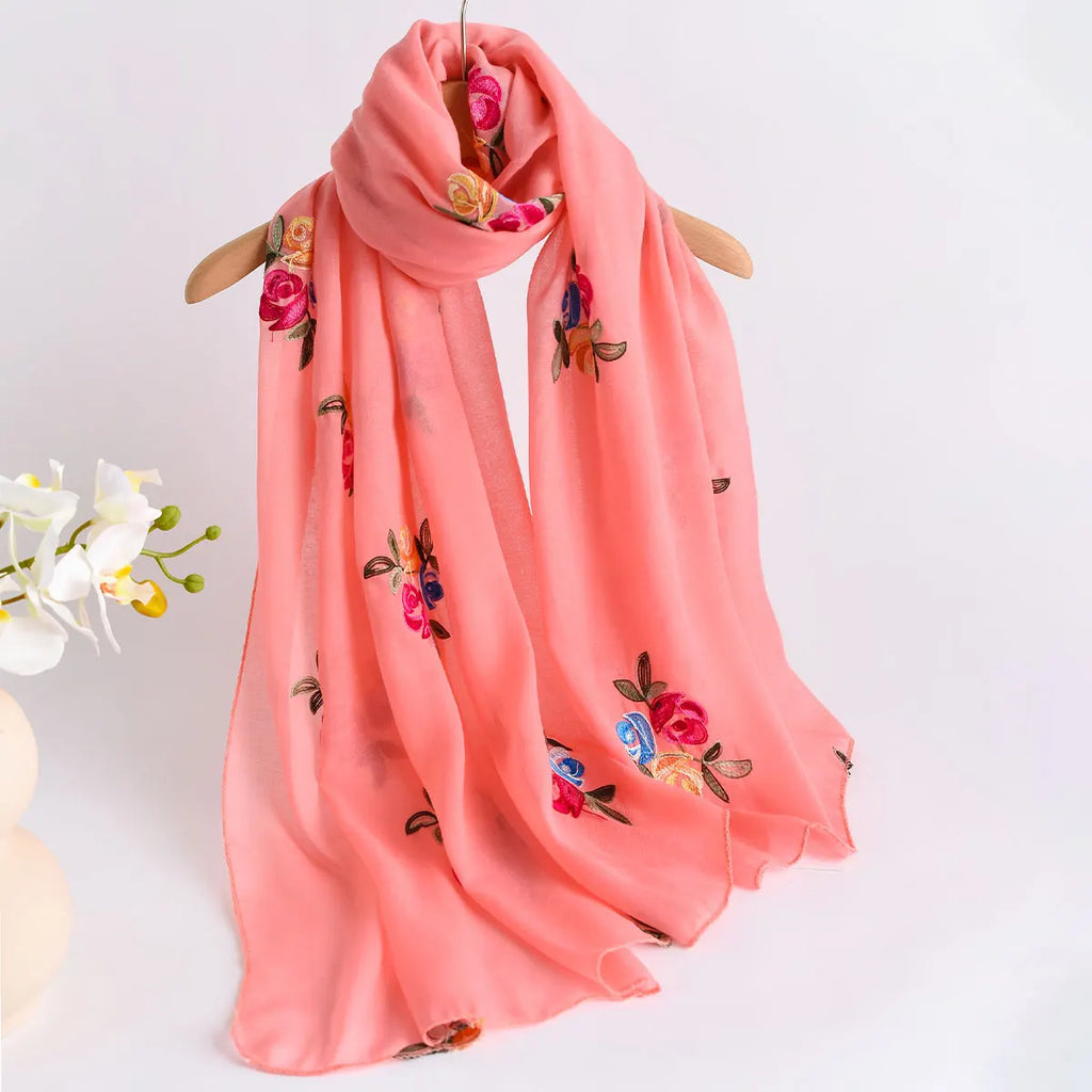 Spring and Summer Lightweight Breathable Cotton and Linen Embroidery Scarf Ethnic Style Fashionable Soft Women's Sunscreen Scarf