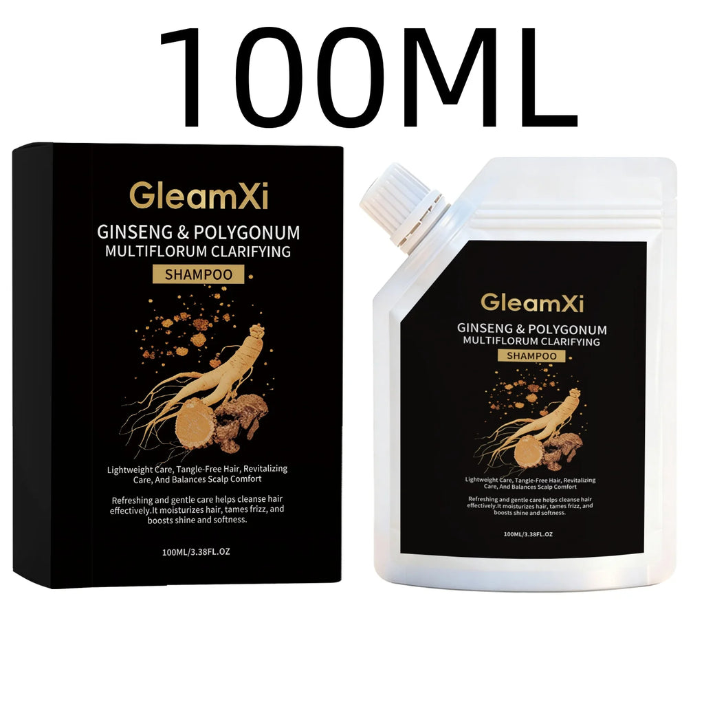 GleamXi Polygonum Multiflorum Shampoo Moisturizing Hair Relieve Dryness Scalp Anti Frizz Boost Luster Ginseng Hair Shampoo 100ml