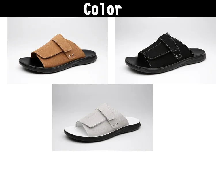 New Men's Slip-On Sandals with Magic Tape Outdoor Anti-Slip Soft Bottom Flat Slippers Versatile Comfortable Summer Shoes-1102