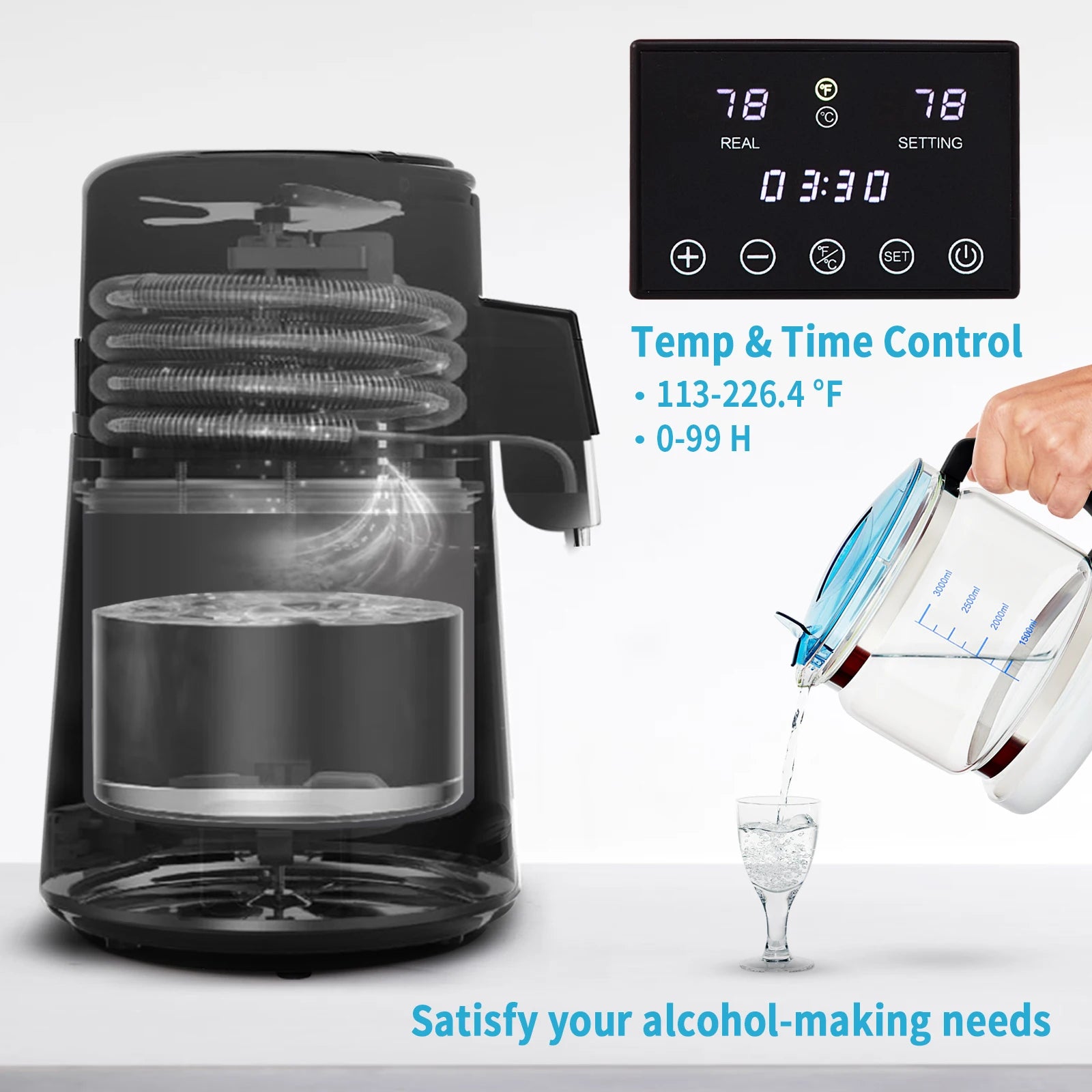 SucceBuy 4L Water Distiller Purifier Filter Dispenser Drink Bottle Softener Dual Temp Display Overheat Protection Home Appliance