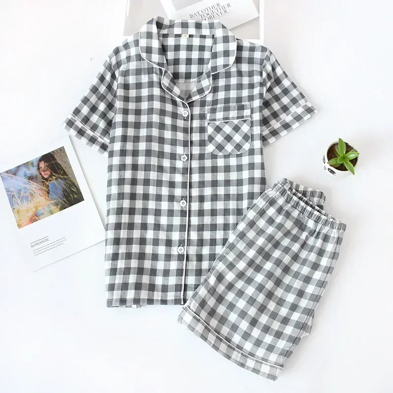 Japanese simple short pyjamas women 100% cotton short sleeves ladies pajama sets shorts Cute cartoon sleepwear women homewear