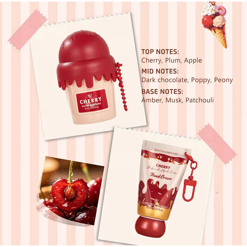 Ice Cream Gourmet Perfume Hand Cream Set Sweet Fruity Fragrance Long-lasting Vanilla Chocolate Cherry Scent Gift Box Packaging