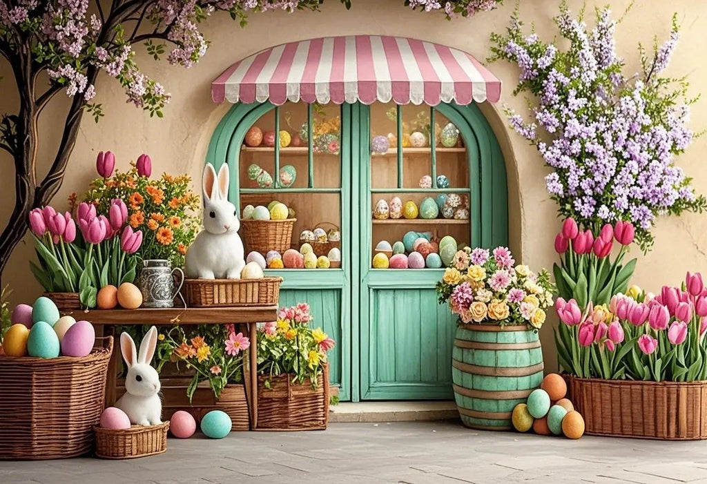 Happy Easter Day Photography Background Blue Wood Board Easter Egg Spring Flower Rabbit Kid Birthday Portrait Photocall Backdrop