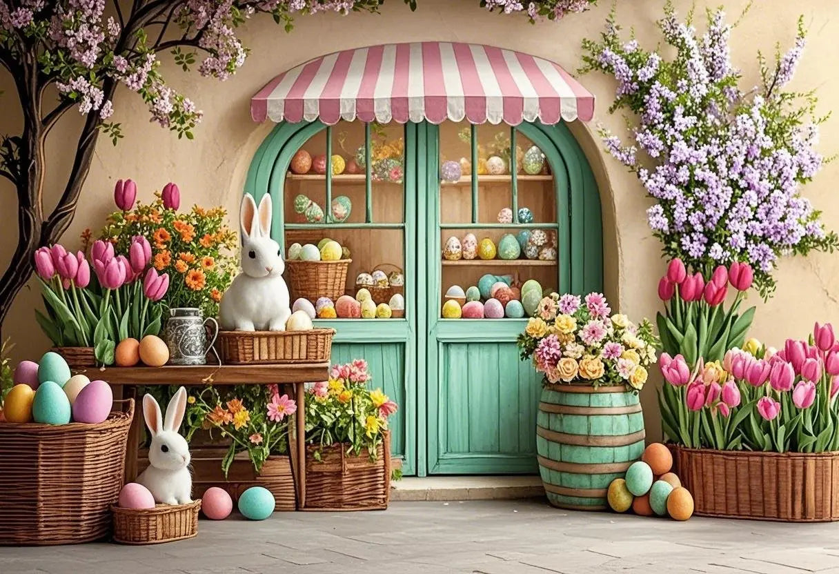 Happy Easter Day Photography Background Blue Wood Board Easter Egg Spring Flower Rabbit Kid Birthday Portrait Photocall Backdrop