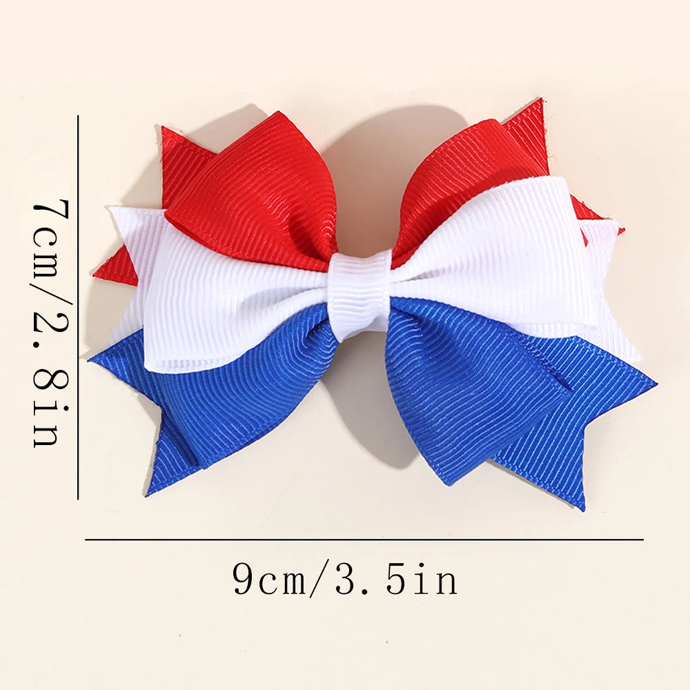 2Pcs USA Flag Bow Hair Clip Ribbon Patriotic American Flag Design Red White Blue Bow Barrettes For 4th Of July Party Accessories