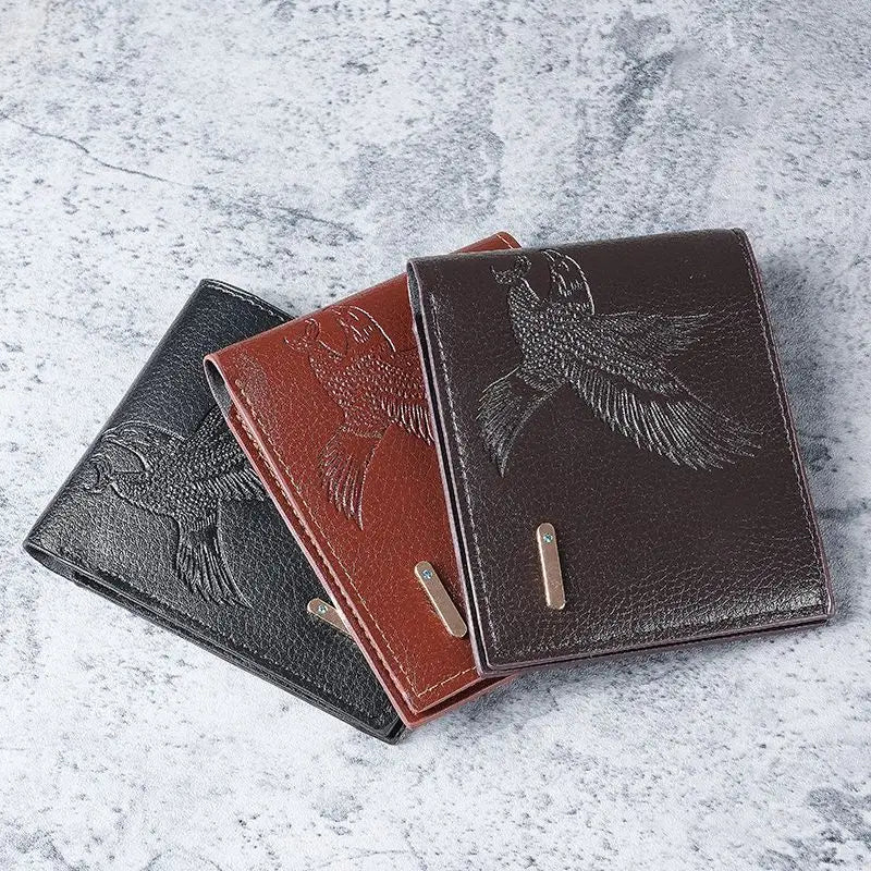 Soft Leather Coin Purse High-Value Eagle Pattern Wallet Short Men'S Wallet Pu Pu Wallet For Students Youth Gifts