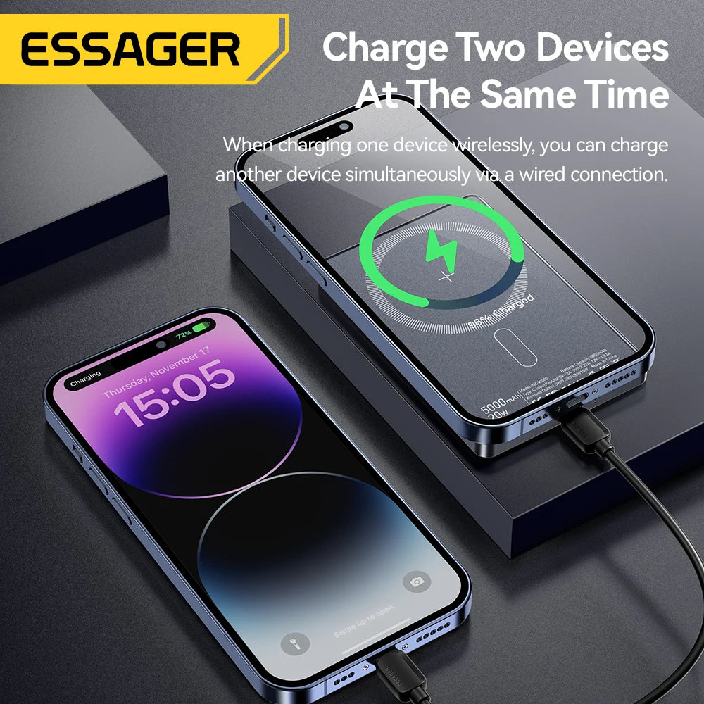Essager Thin Wireless Power Bank Magnetic 20W 5000mAh Portable Fast Charging External Battery for Magsafe For iPhone 17 16 15 14