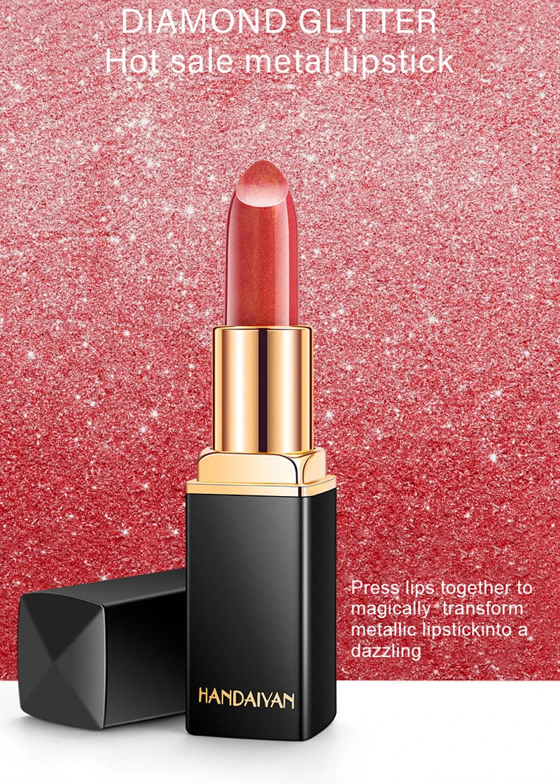9 Colors Golden Glitter Matte Velvet Nude Metal Lipstick Shimmer Sexy Red Pigments Makeup Long Lasting Waterproof Profissional