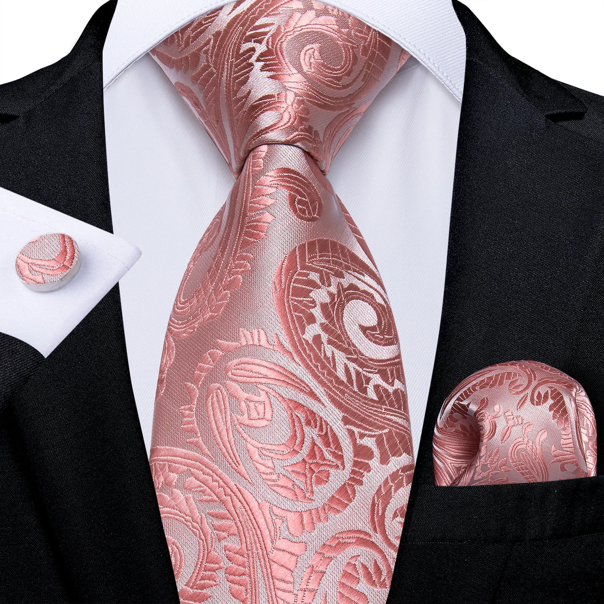 8cm Men's Polyester Ties Pocket Square Cufflinks Green Gold Paisley Wedding Party Accessories Necktie Gift
