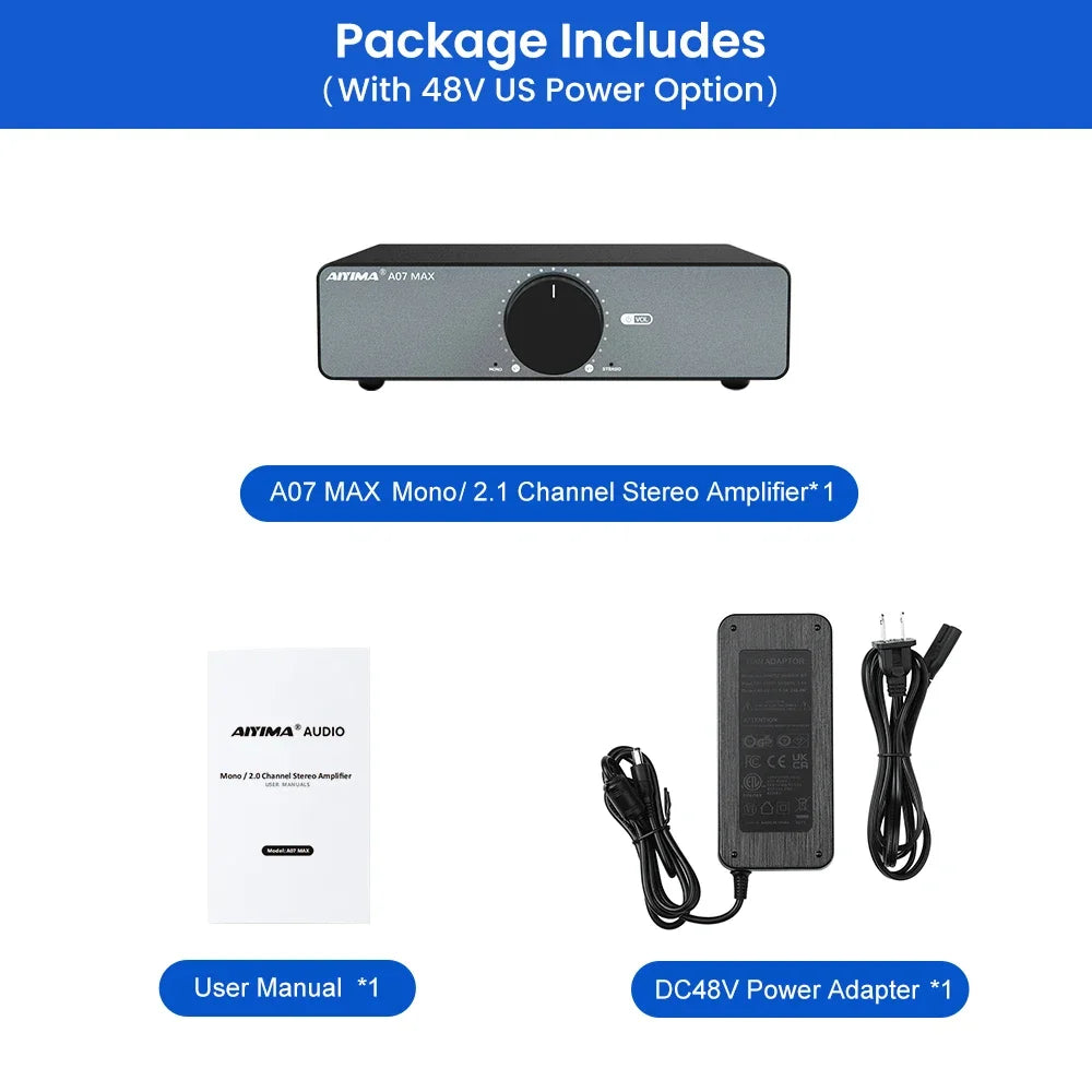 AIYIMA A07 MAX Amplifier Home Audio 300W X2 TPA3255 Class D Power Speaker Amp 2 Channel Bridgeable Mono 600 W Stereo Amplifier
