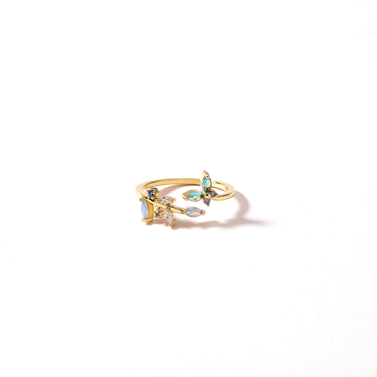 Vintage Blue Crystal Bow Knot Rings Women Gold Plated Open Adjustable Ring Sweet Heart Zircon Pearl Finger Ring Fashion Jewelry