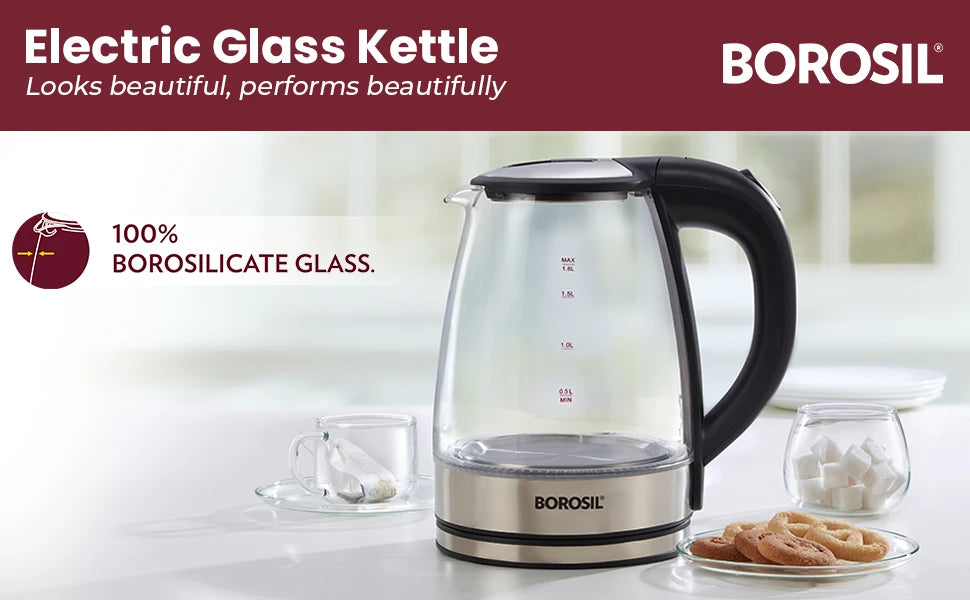1.8L Electric Glass Kettle Cordless Digital Temperature Control Water Boiler with Automatic Shut-off for Home Car RV Use