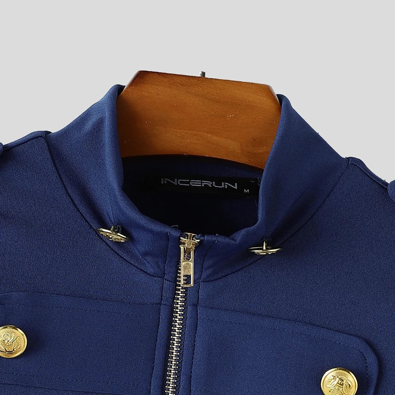 INCERUN Men's Jackets Solid Stand Collar Long Sleeve Double Breasted Male Coats Streetwear Zipper 2026 Fashion Casual Outerwear