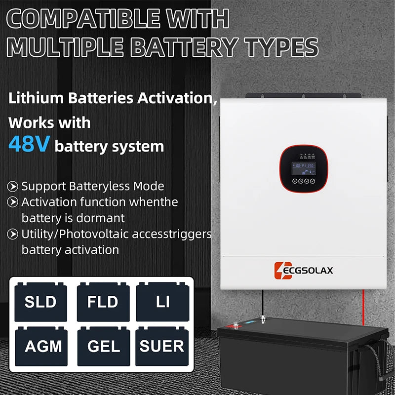ECGSOLAX 12KW Hybrid Solar Inverter 48V 230Vac With Dual MPPT 160A Charger Pure Sine Wave Off-grid Hybrid Inverter Max PV 500VDC