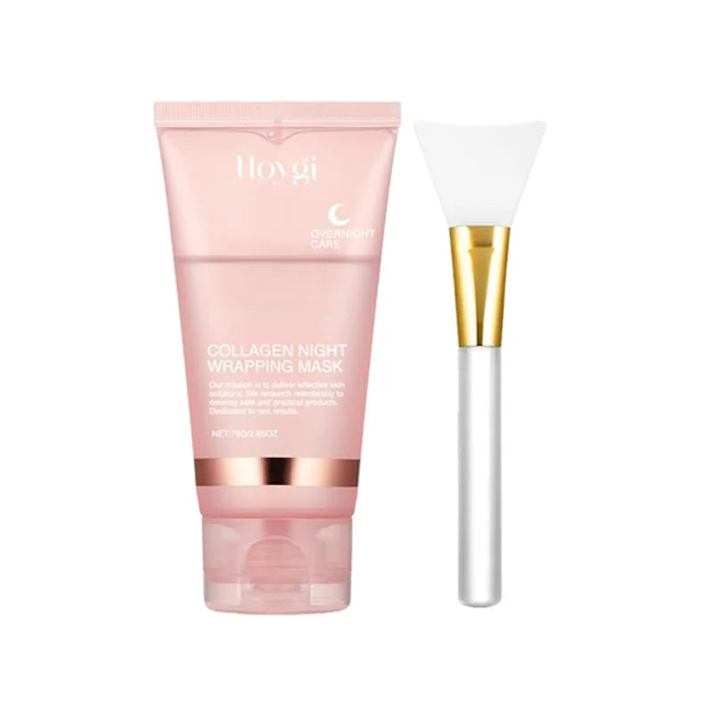 Collagen Night Wrapping Mask Overnight Sleeping Facial Mask Deep Moisturizing Firming Skin Repair Face Care Mask With Brush