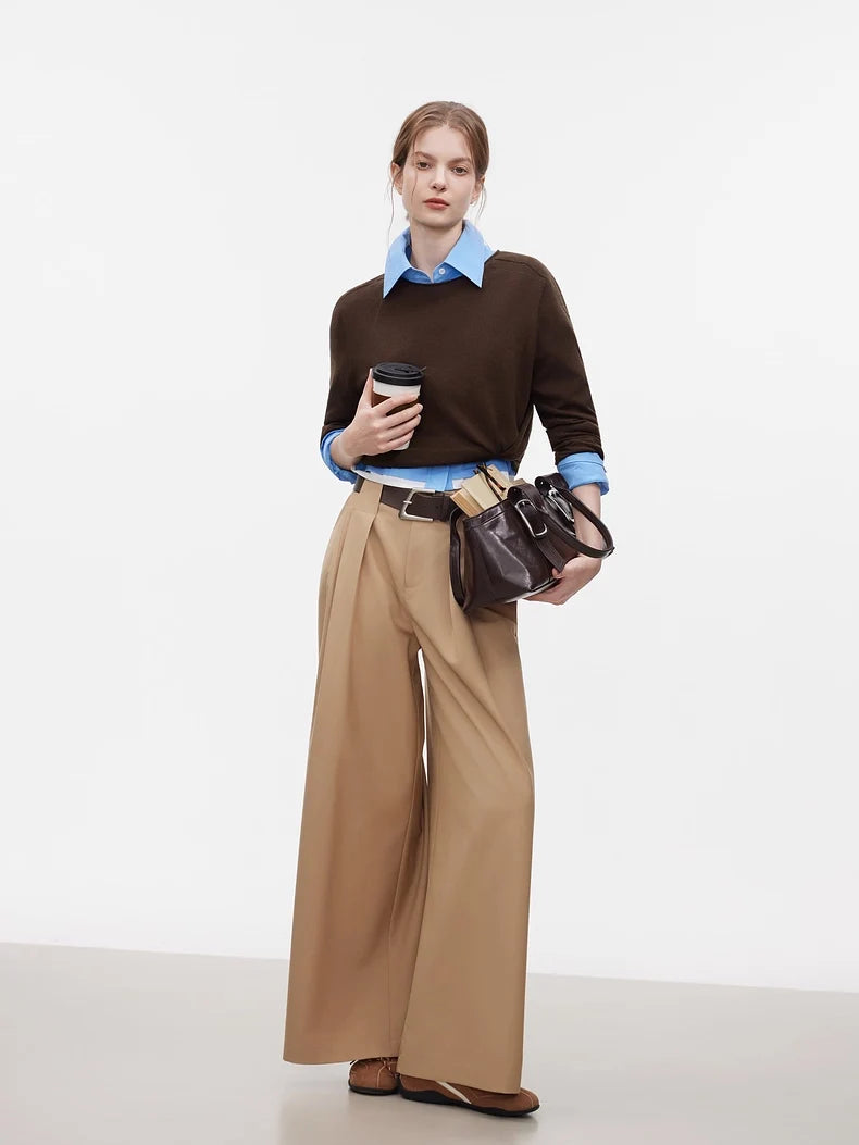 SuyaDream, Women Wool Pullovers, 5%Cashmere 92%Wool, Soft Cozy Sweaters, 2025 Fall Winter Basic Solid Knit Top