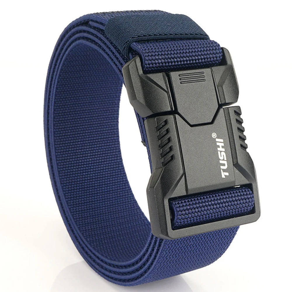 TUSHI Luxury Metal Quick Release Pluggable Buckle Belt For Men Durable Elastic Tactical Belts Cowboy Outdoor Stretch Work Belt