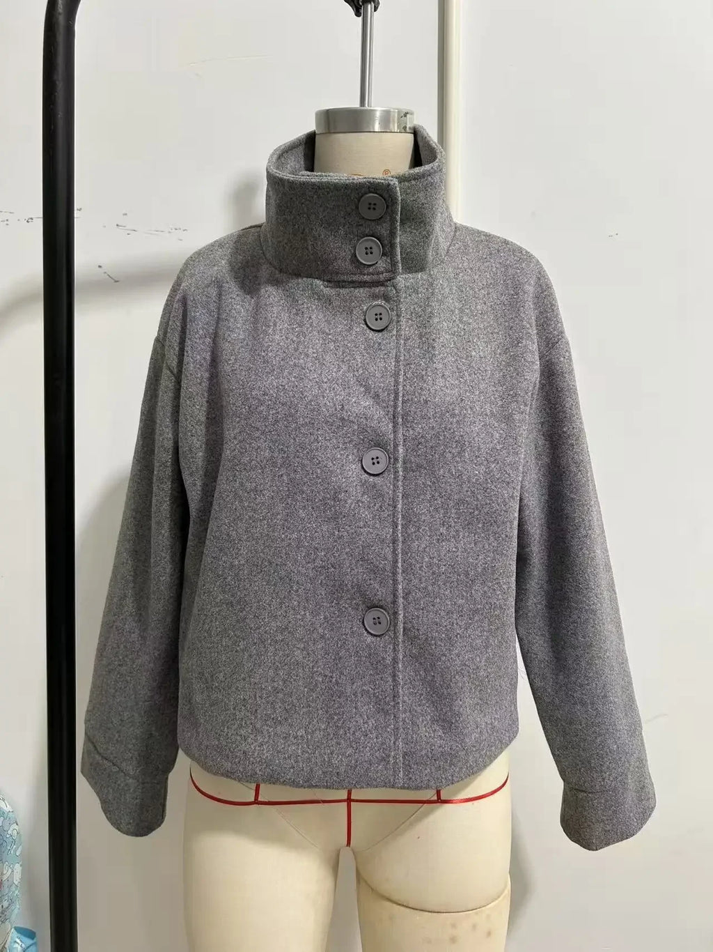 Autumn Stand Collar Jackets for Women Loose Woolen Fabric Single-breasted Coat Women Solid Color Versatile Short Jacket Women