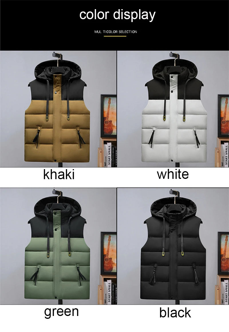 Plus Size Cotton Padded Vest for Men Warm Autumn Winter Sleeveless Jackets Hat Detachable 6XL Fashion Loose Coat Men Clothing