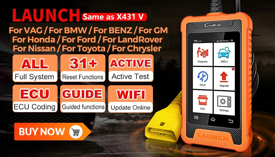 LAUNCH X431 Creader Elite Car Diagnostic Tools Professional Full System TPMS 31+ reset Function Online Coding OBD2 Scanner