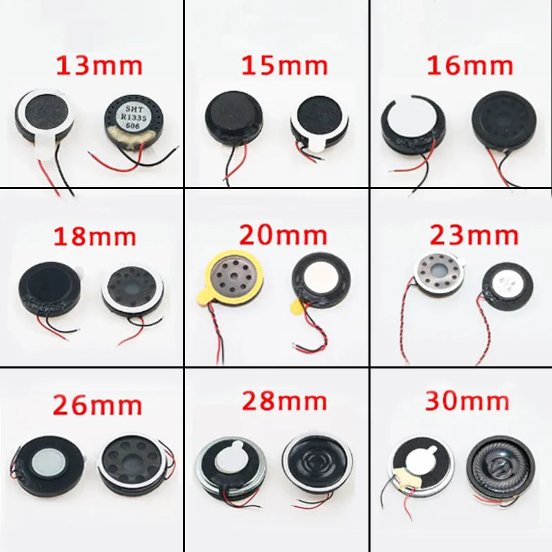 2PCS 13mm 15mm 16mm 18mm 18 20 23 26 28 30 MM Mini Speaker Round Runway Loudspeaker 8Ohm 0.5W For MP4 Toys Cellphone Small Audio