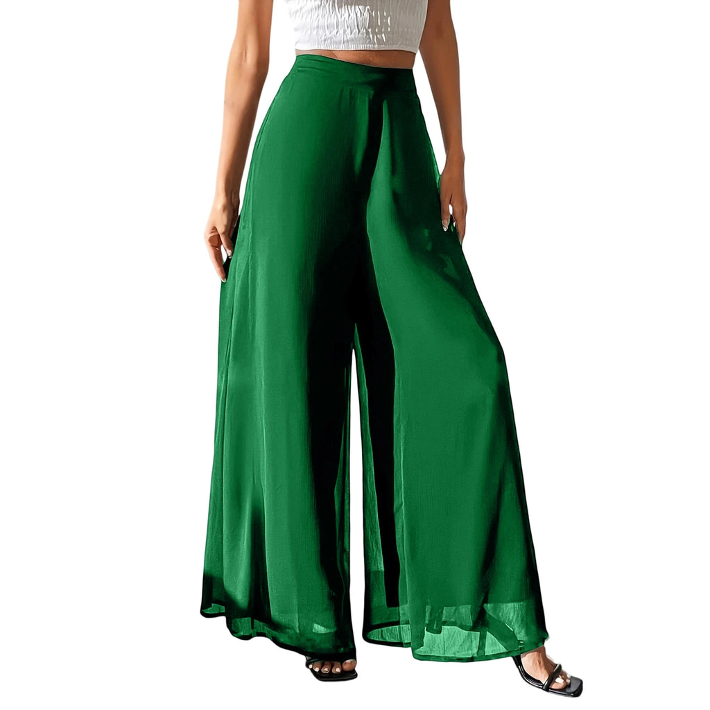 New Mom's Loose Pants Summer Fashion Versatile Ice Silk Chiffon Wide Legged Pants Women's Straight Casual 9-point Trousers