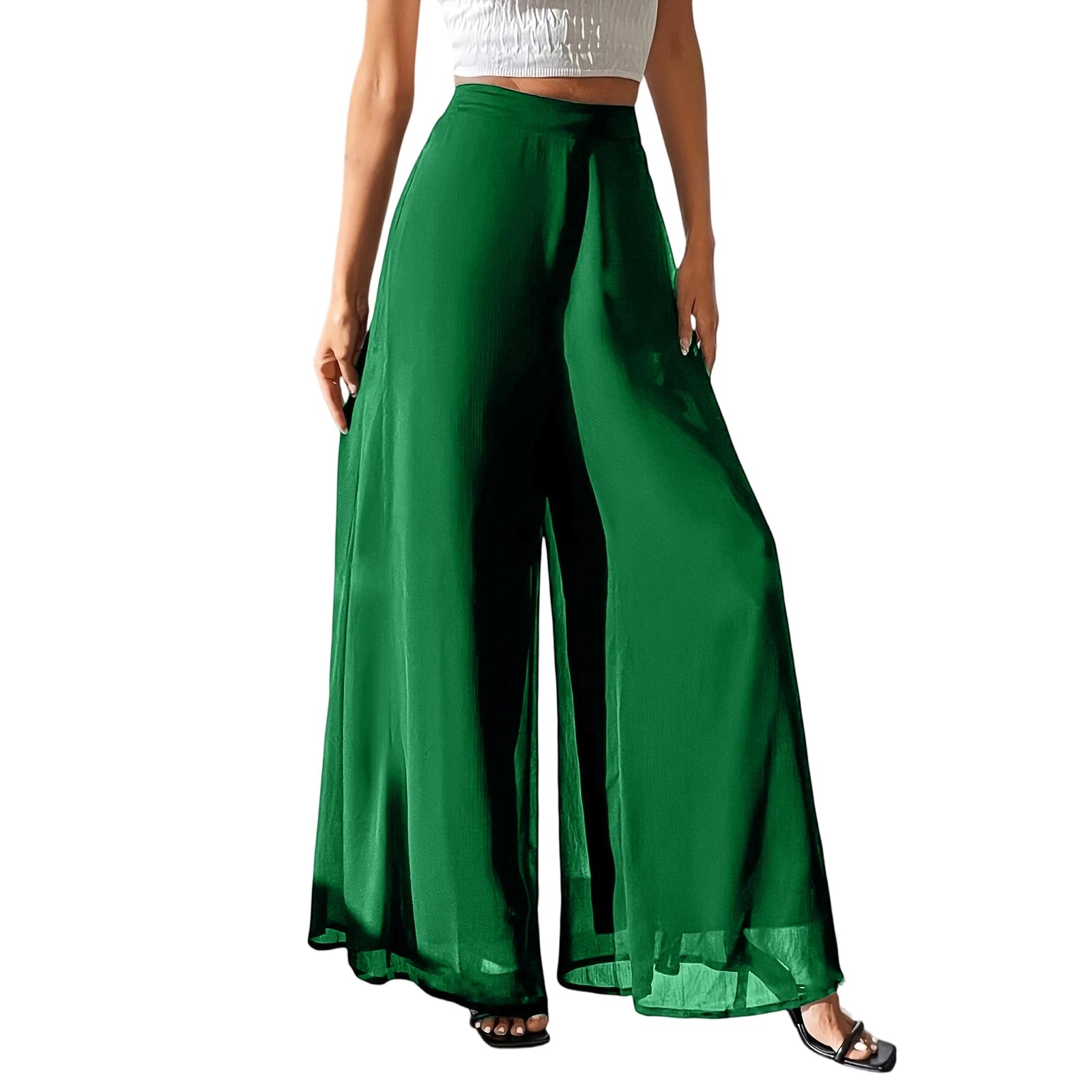 New Mom's Loose Pants Summer Fashion Versatile Ice Silk Chiffon Wide Legged Pants Women's Straight Casual 9-point Trousers