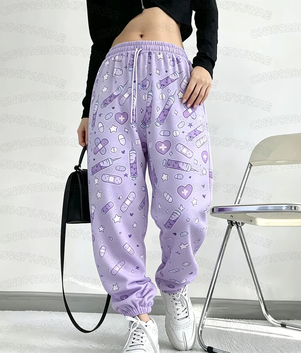 Spring and Autumn Women's Men's Gothic Hip Hop Yami Kawaii Y2K Skull Print Street Style Casual  Long Jogger Pants