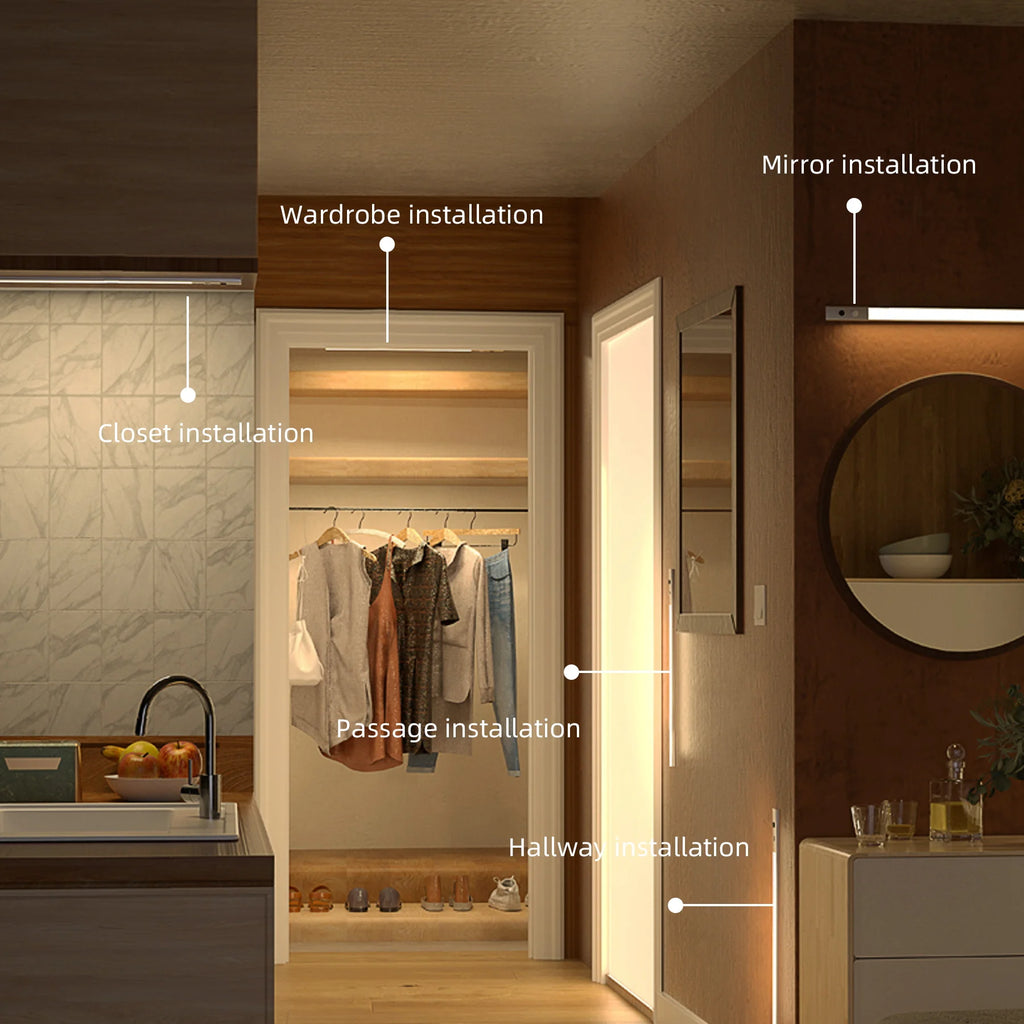 Night Light Under Cabinet Lights Ultra Thin LED Light Motion Sensor Wireless Rechargeable 3 Color For Kitchen Bedroom Lighting
