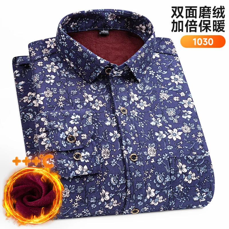 Men's Long-Sleeved Shirt Thickened Warm 7XL8XL Plus Size Autumn/Winter Casual No-Ironing Comfortable Double-Sided Fleece Top