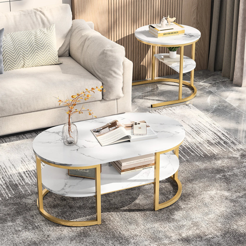 Creahappy - Set of 2 Modern Coffee Table, Stackable Elegant Coffee Table with Storage, Modern Living Room Furniture
