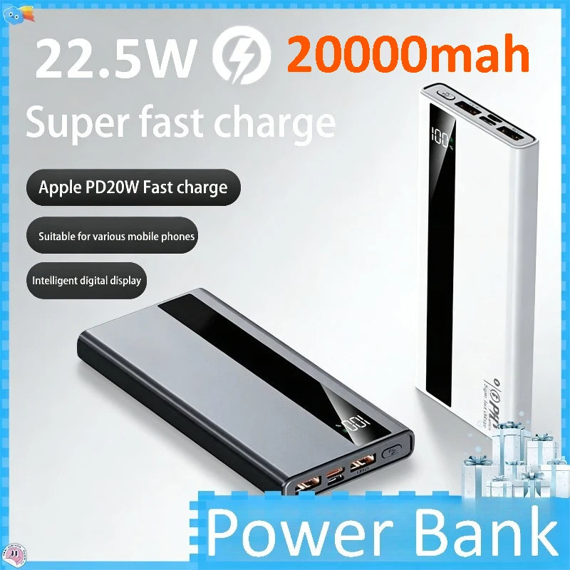 Portable 20000mAh Power Bank 22.5W Fast Charging External Battery High Capacity Universal Mobile Power Supply for IPhone Android