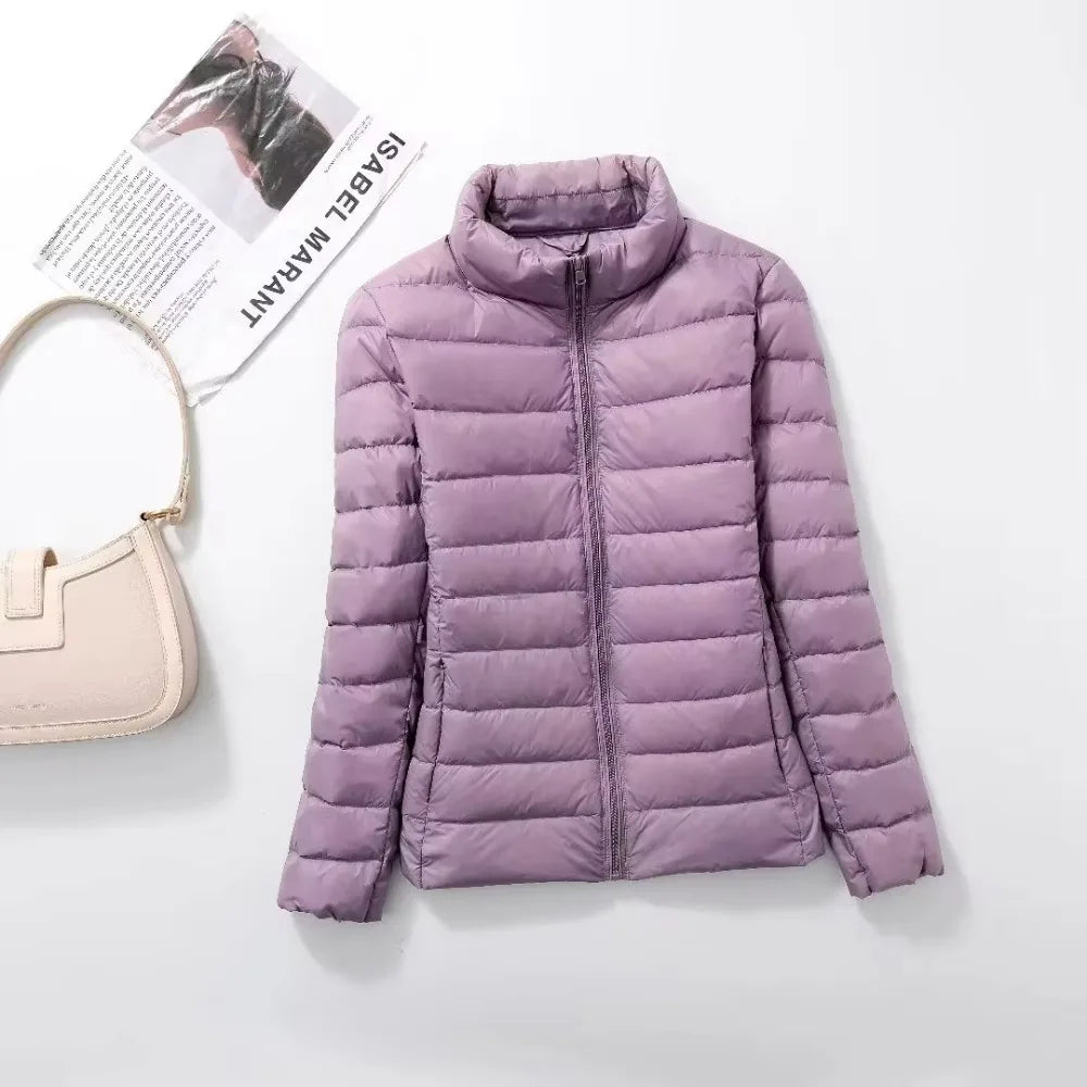 Plus Size Light Down Jacket Women Inner Cloth Autumn Winter Slim Short Stand Collar Warm White Duck Down Coat Women Outerwear