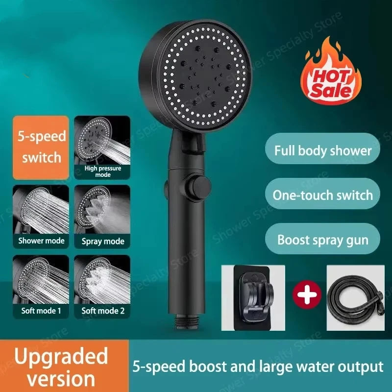 Shower Head 5 Modes Water Saving Adjustable High Pressure Showerhead Handheld Spray Hangable Bathroom Accessories Hot Selling
