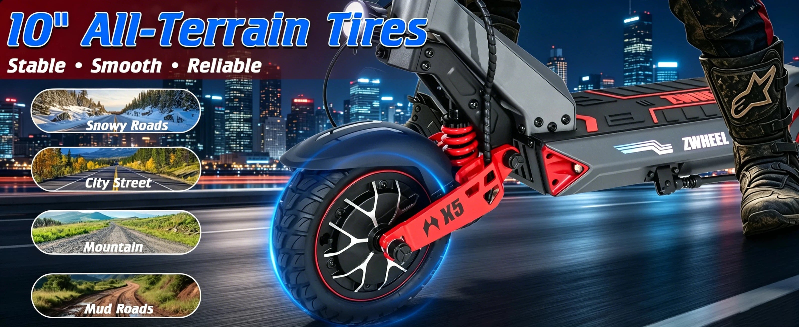 Electric Scooter Adults 2400W Dual Motor, 10" Off Road Tires, foldable, 48V 20Ah Battery, 45 Miles Long Range, Dual Disc Brake, US Stock