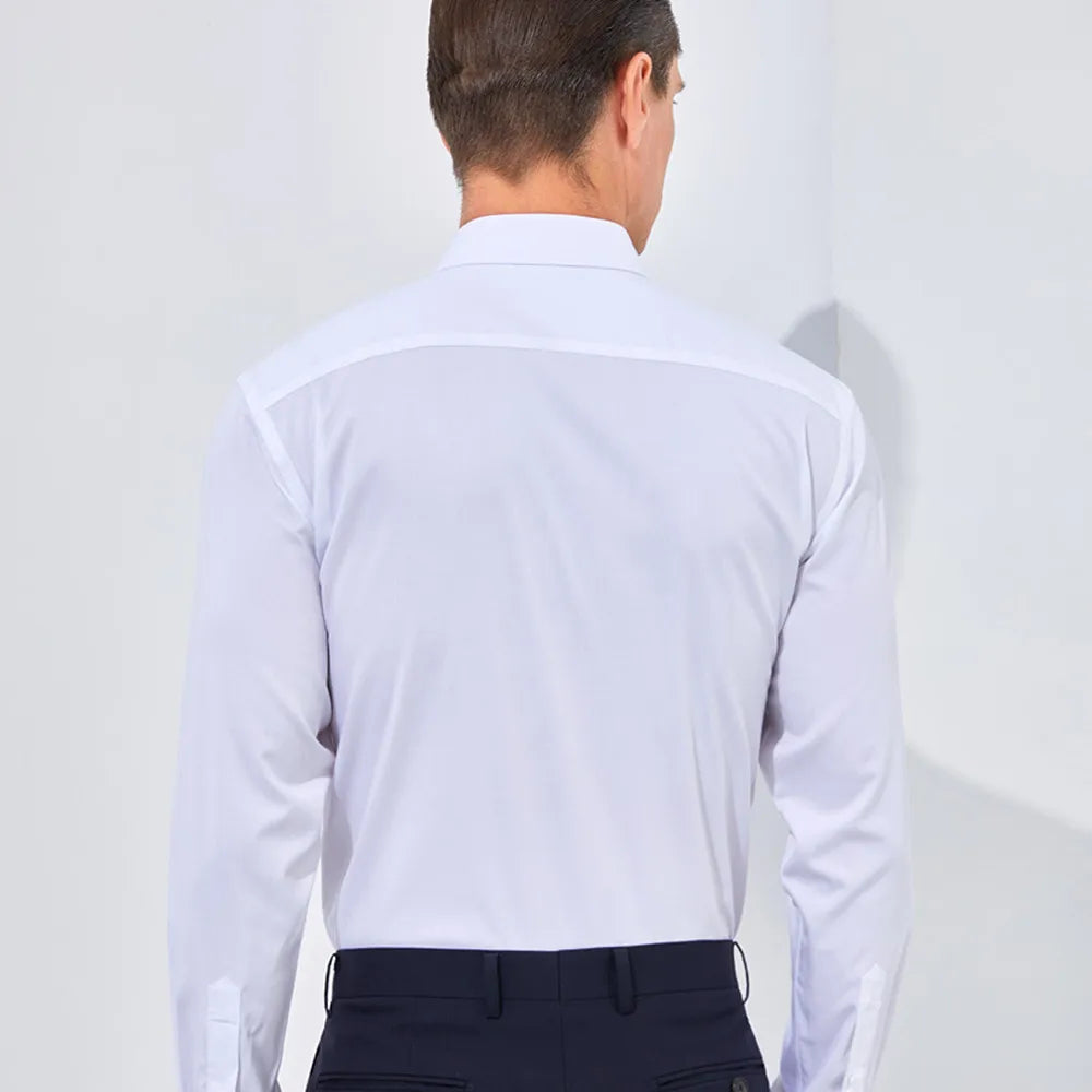 Bamboo Fiber Men White Shirt Long Sleeve Regular Fit Formal Business Social Camisas Plus Large Size 8XL 7XL 6XL 5XL